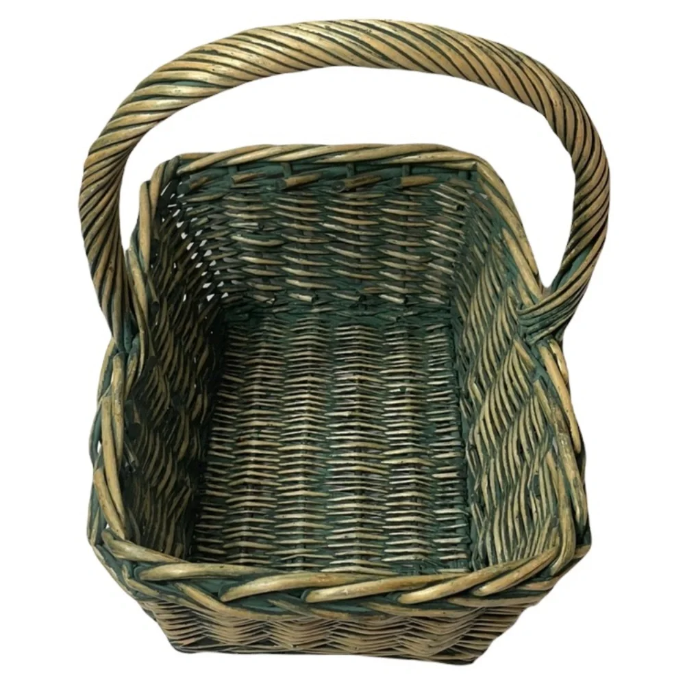 Hand Woven Basket Very Large Sturdy Storage Picnic Basket Rectangle Green